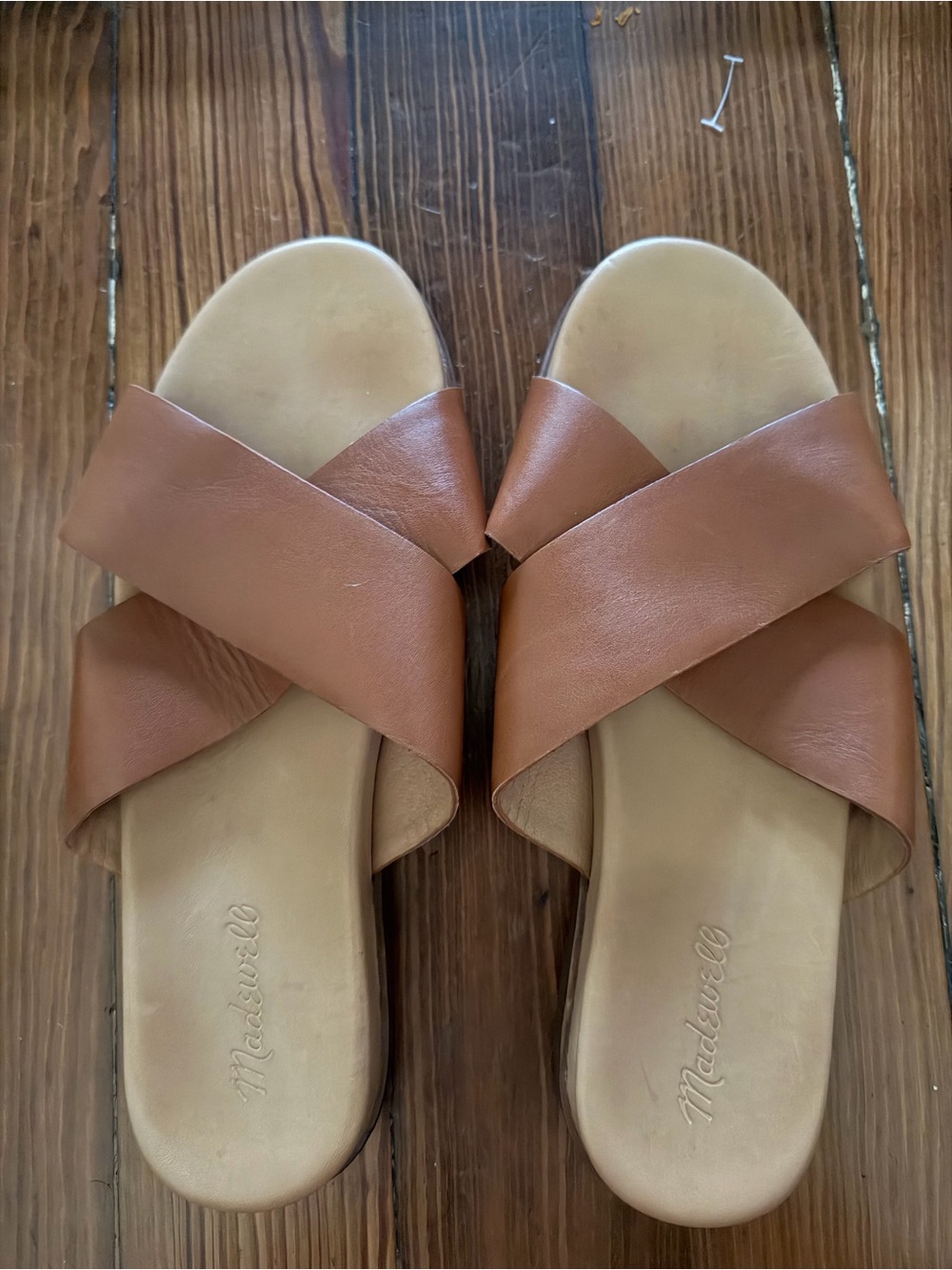 Madewell Women’s Tan Leather Crisscross Slide Sandals